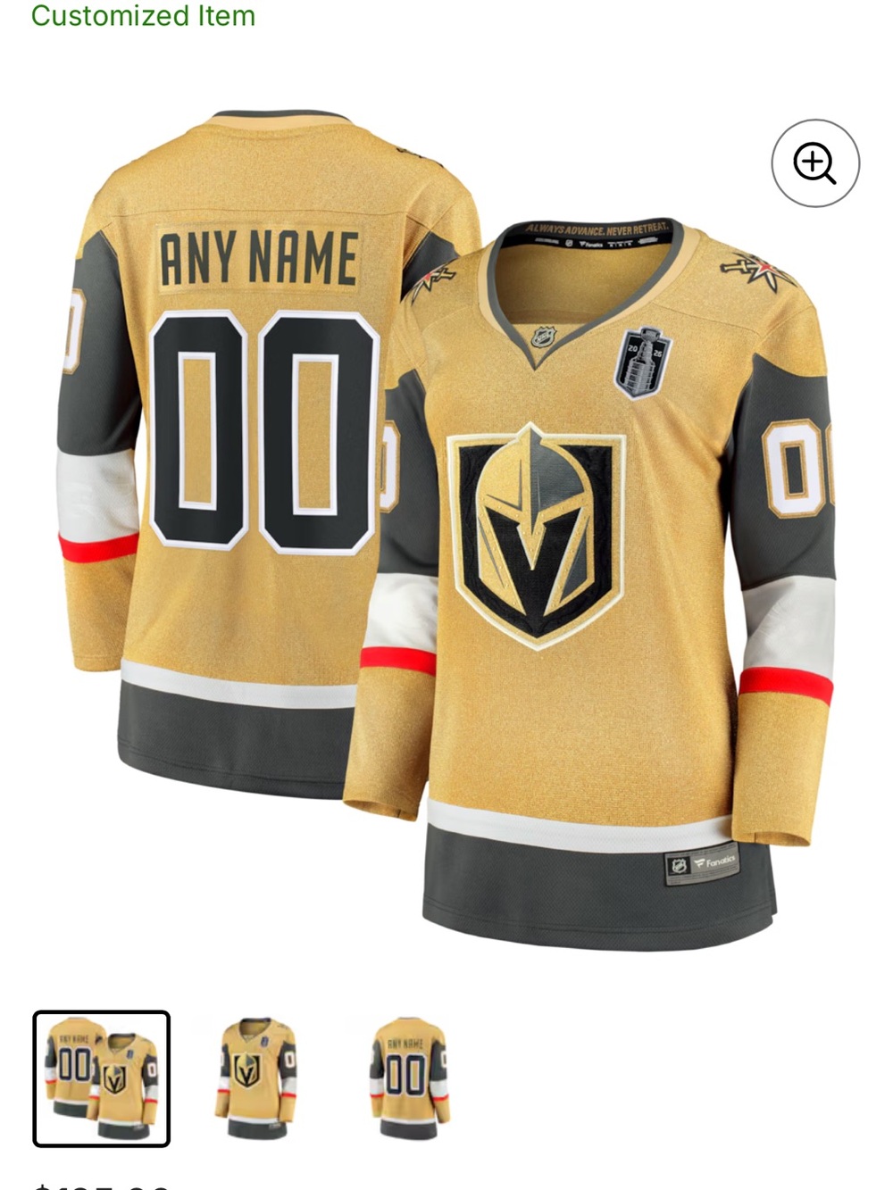 NHL Vegas Golden Knights Women's Gold and Gray Custom Jersey